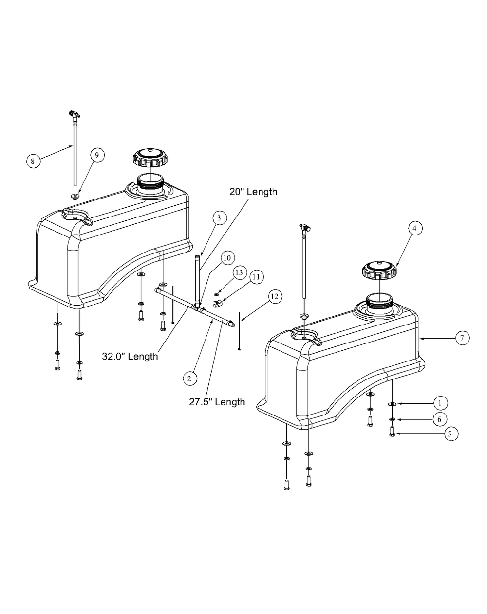 Fuel Tank Assembly Diagram and Parts List for M60-KW ROPS-53AH5D8X750-25HP Cub Cadet Lawn Tractor